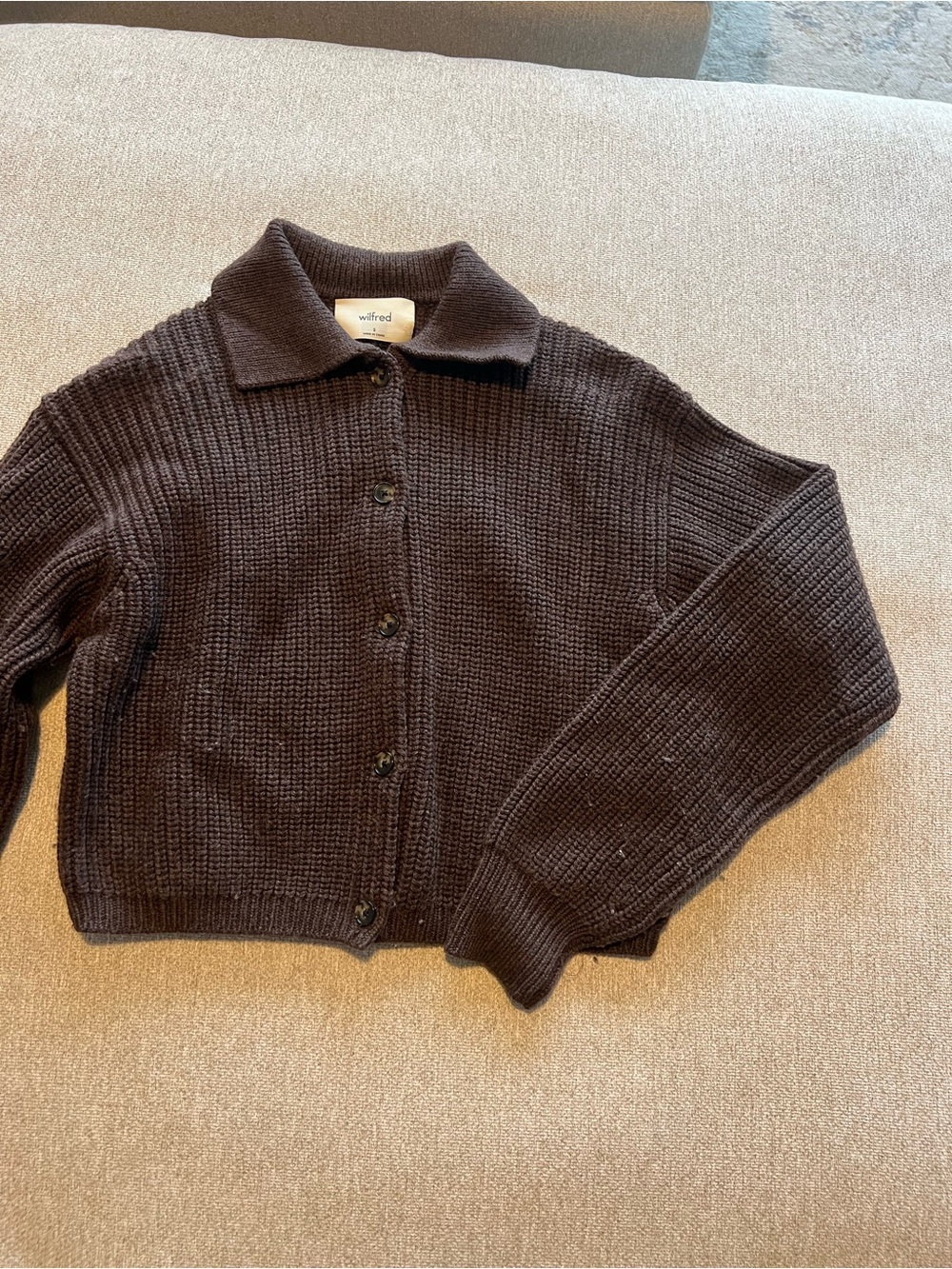 Wilfred Brown Ribbed Collared Button-Up Cardigan - Picture 3 of 8